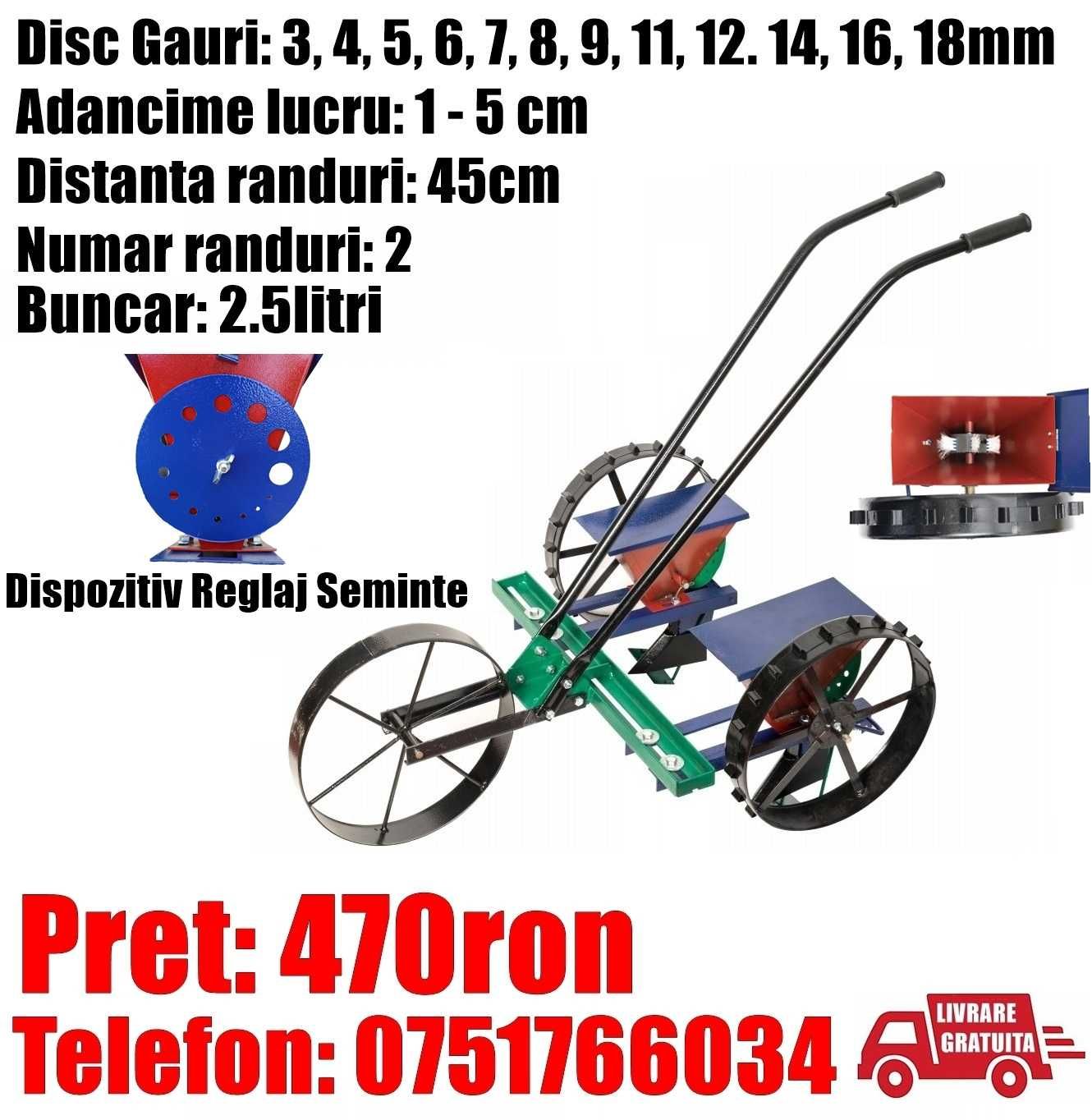 Semanatoare Reglaj Seminte Legume Cereale 2 Randuri LivratGRATUIT CS