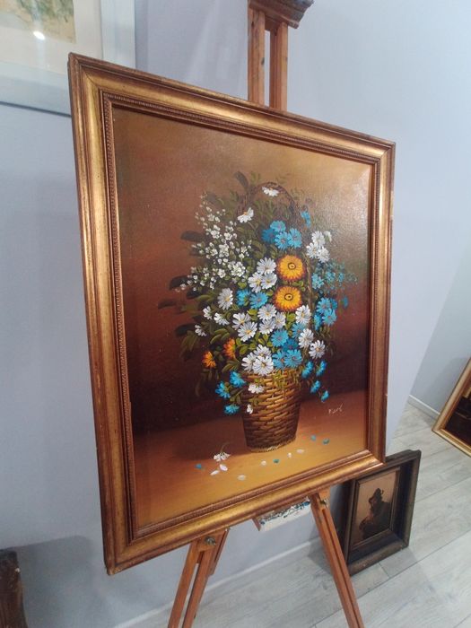 Картина маслени бои "Кошница с Пролетни Цветя"