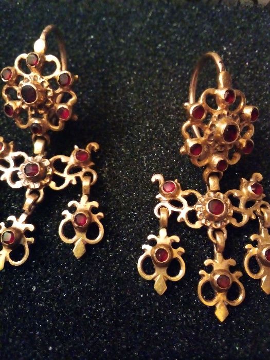 Царска Русия злато с гранати/Стари руски златни обеци с диаманти