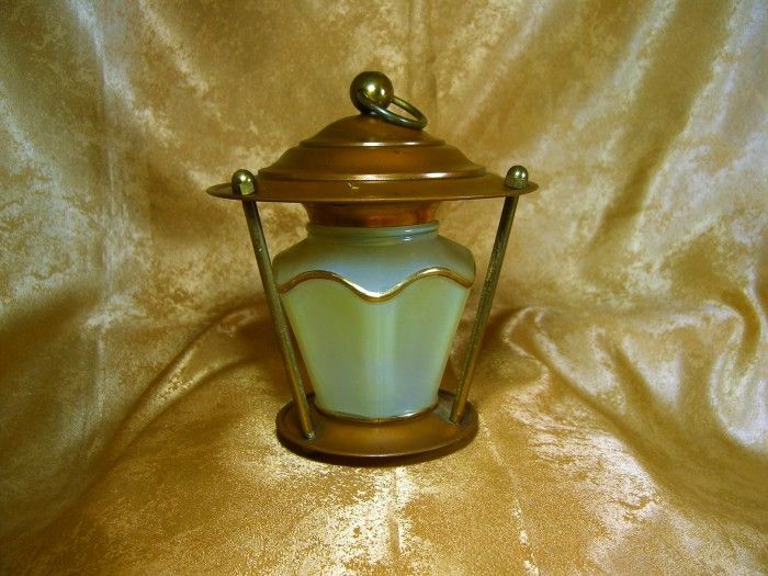 Veioze Art Deco Vienez, cupru, opalina, vintage