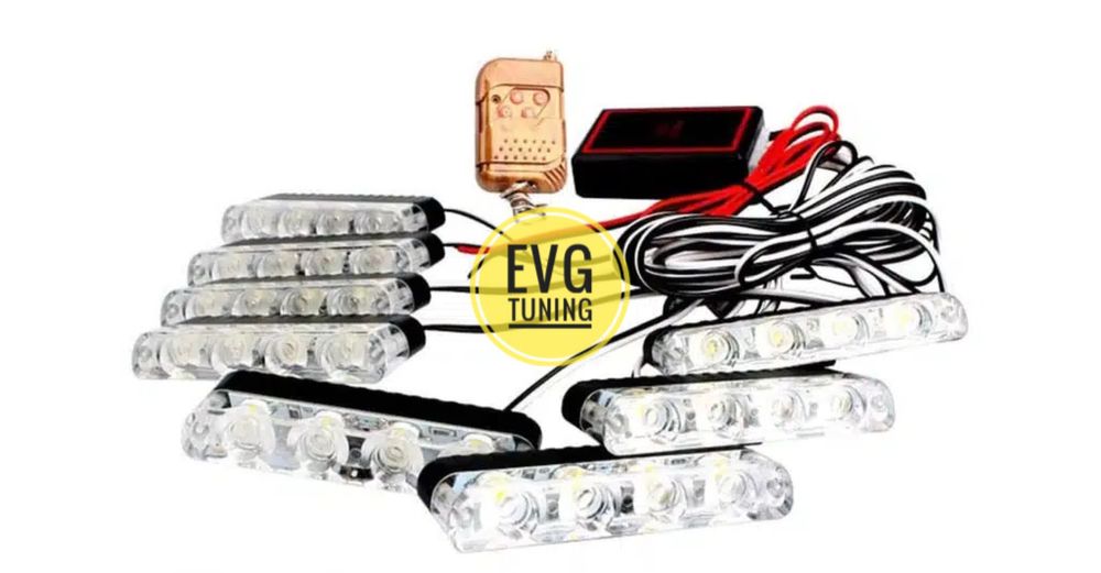 Set 8 Lumini Stroboscop Galbene Albe Grila, 12V, Telecomanda EVG