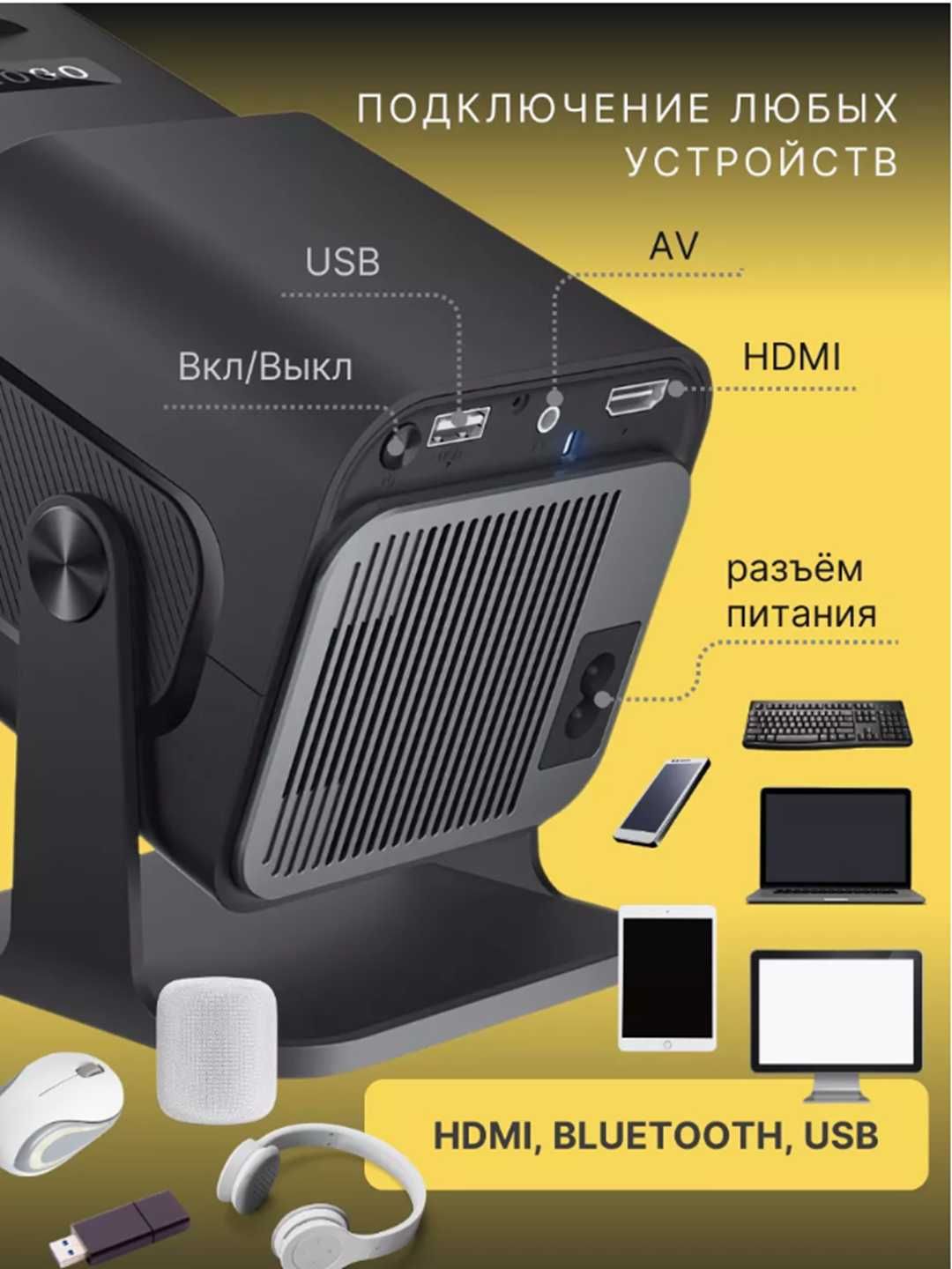 Smart проектор Android Wi-Fi Bluetooth HY300 HY320 mini Оптом