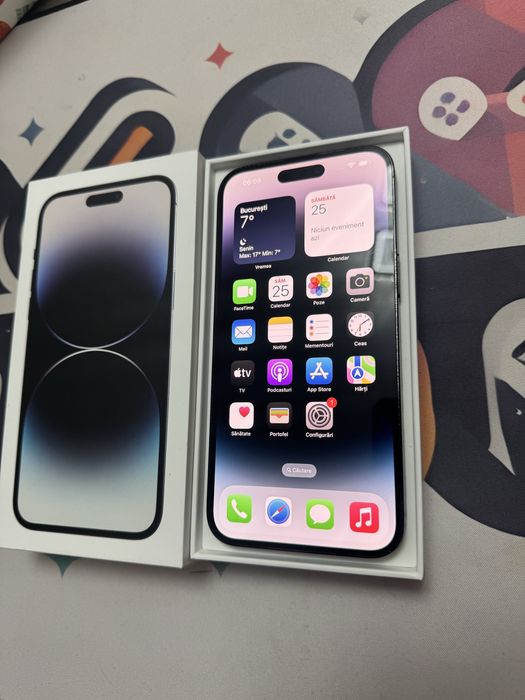 IPhone 14 Pro Max 256GB, Black, full box, Neverlocked, impecabil