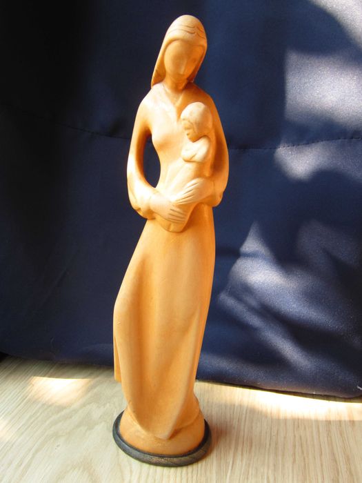 cadou unic Maria cu pruncul Madonna Mid-Century Stilizat vintage lemn
