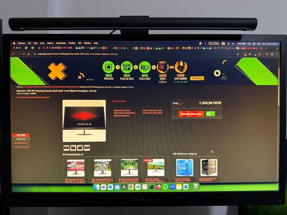 Monitor Gaming HP OMEN 24.5", 1080p, 144Hz