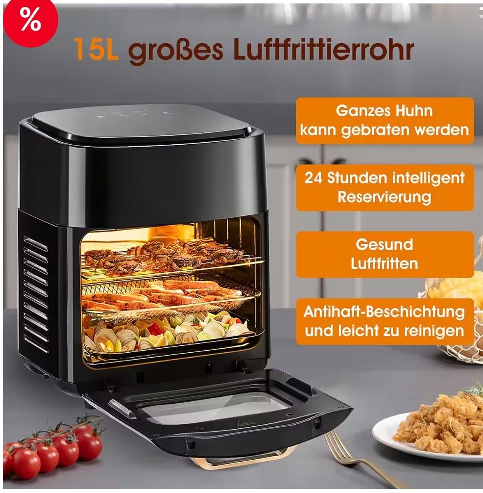 Friteuza cu aer cald cu convectie, cuptor, gratar, fara ulei