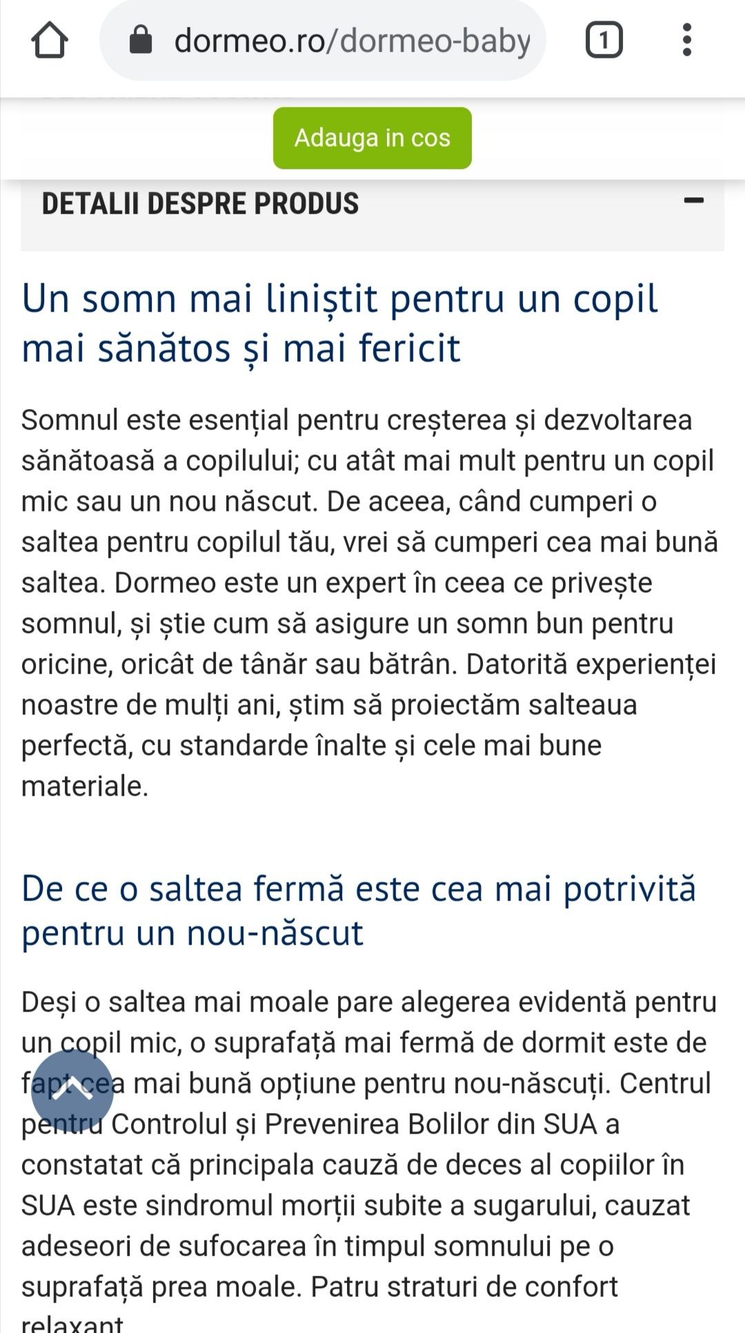 Vând saltea Dormeo pt copii