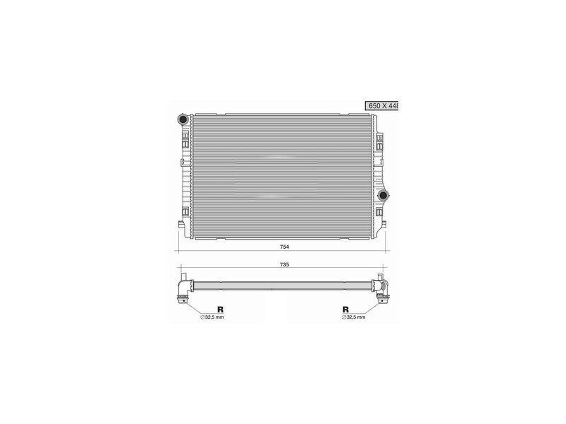 Radiator racire Audi A3 (8V), 12.2012-2020, Seat Leon (5F), 09.2012-2020, motor 2.0 TDI, 135 kw, diesel, cutie manuala/automata, cu/fara AC, Valeo type 650x448x32 mm, SRLine, aluminiu brazat/plastic