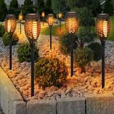 Соларна LED лампа тип факла за градина, пламък Solar Light голяма 50см