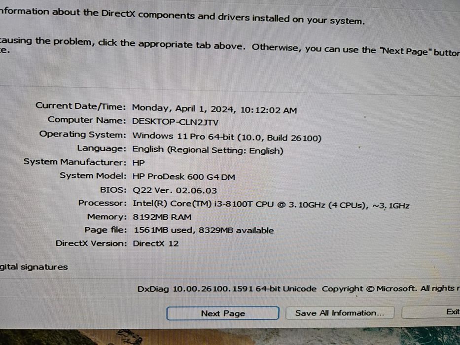 Mini PC desktop HP ProDesk 600 G4  i3-8100T CPU 3.1GH SSD 256  8GB RAM