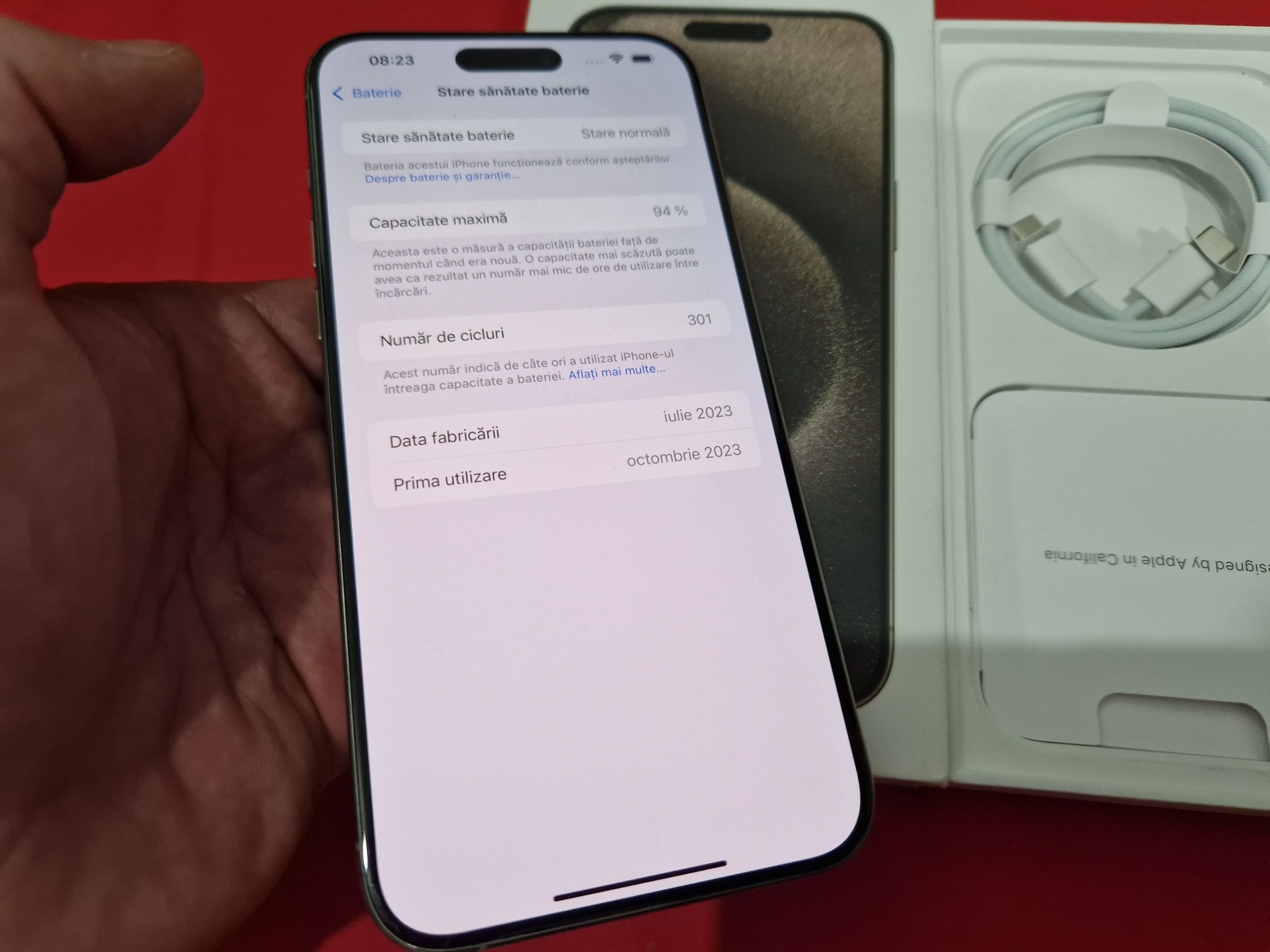 -Iphone 15Pro Max, 1,02Tb, 8Ram, bat: 94%, 301 cicluri incarcare, Silv