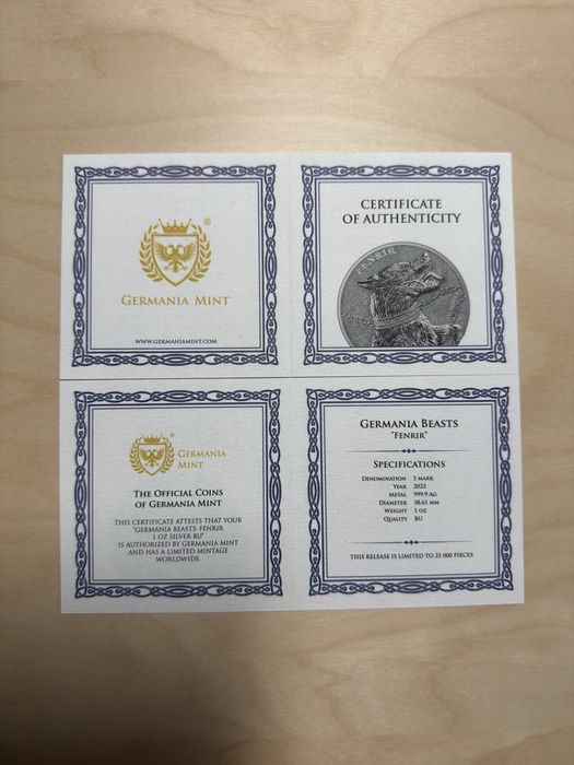 Monede argint Germania Mint - Galia & Germania 2 Oz și Fenrir 2x 1 Oz