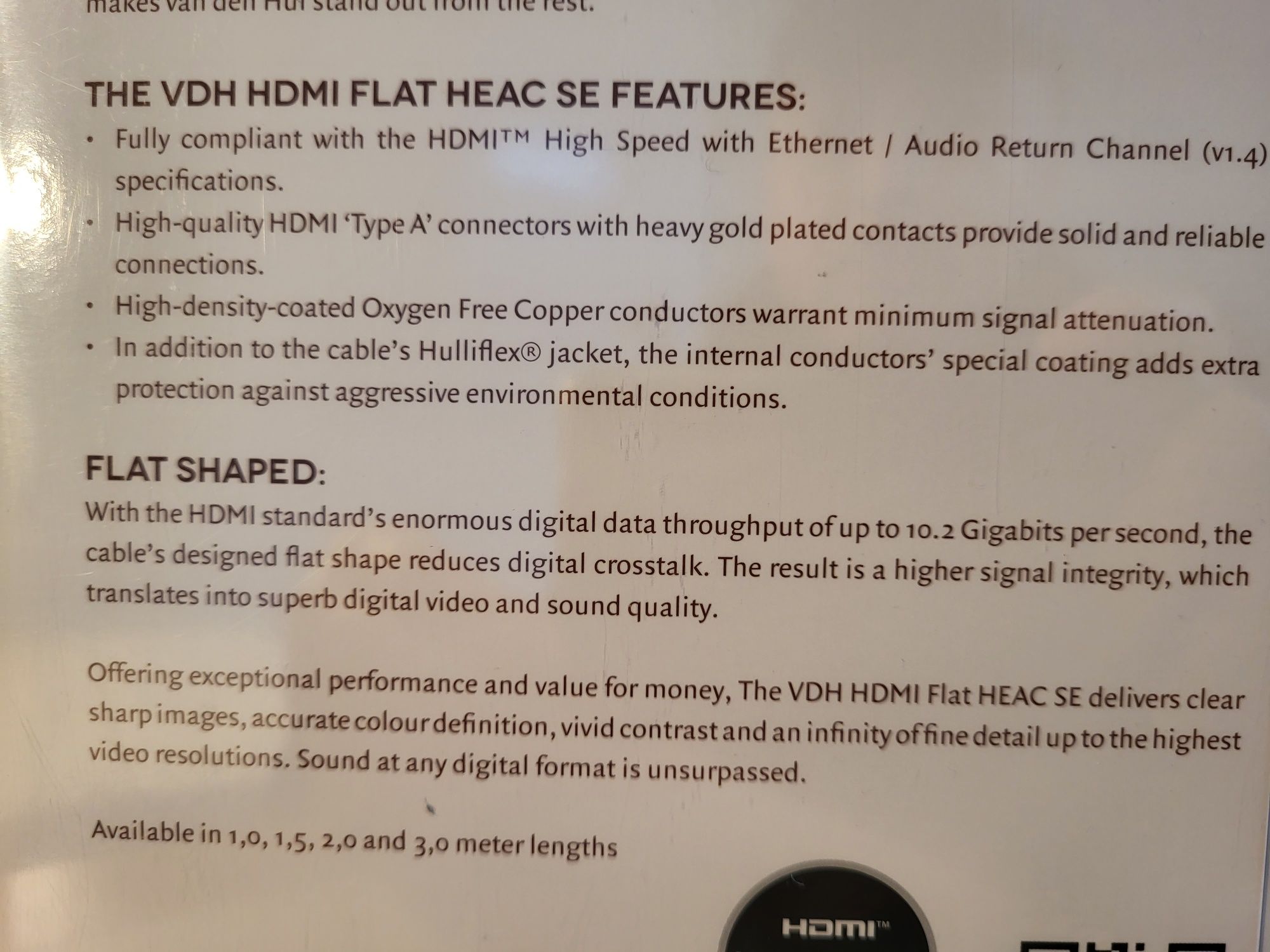 Van Den Hul HDMI Cable Flat SE / 4K HDR HDMI 2.0b