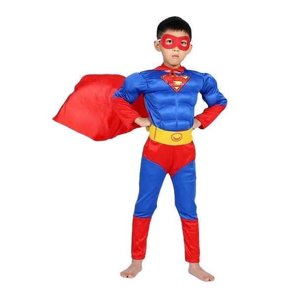 Costum Superman cu muschi, IdeallStore, 5-7 ani , Albastru , Halloween