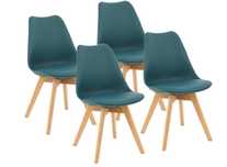 Set 4 scaune dining/bucatarie Kring Havana, lemn/PP, perna Verde Marin