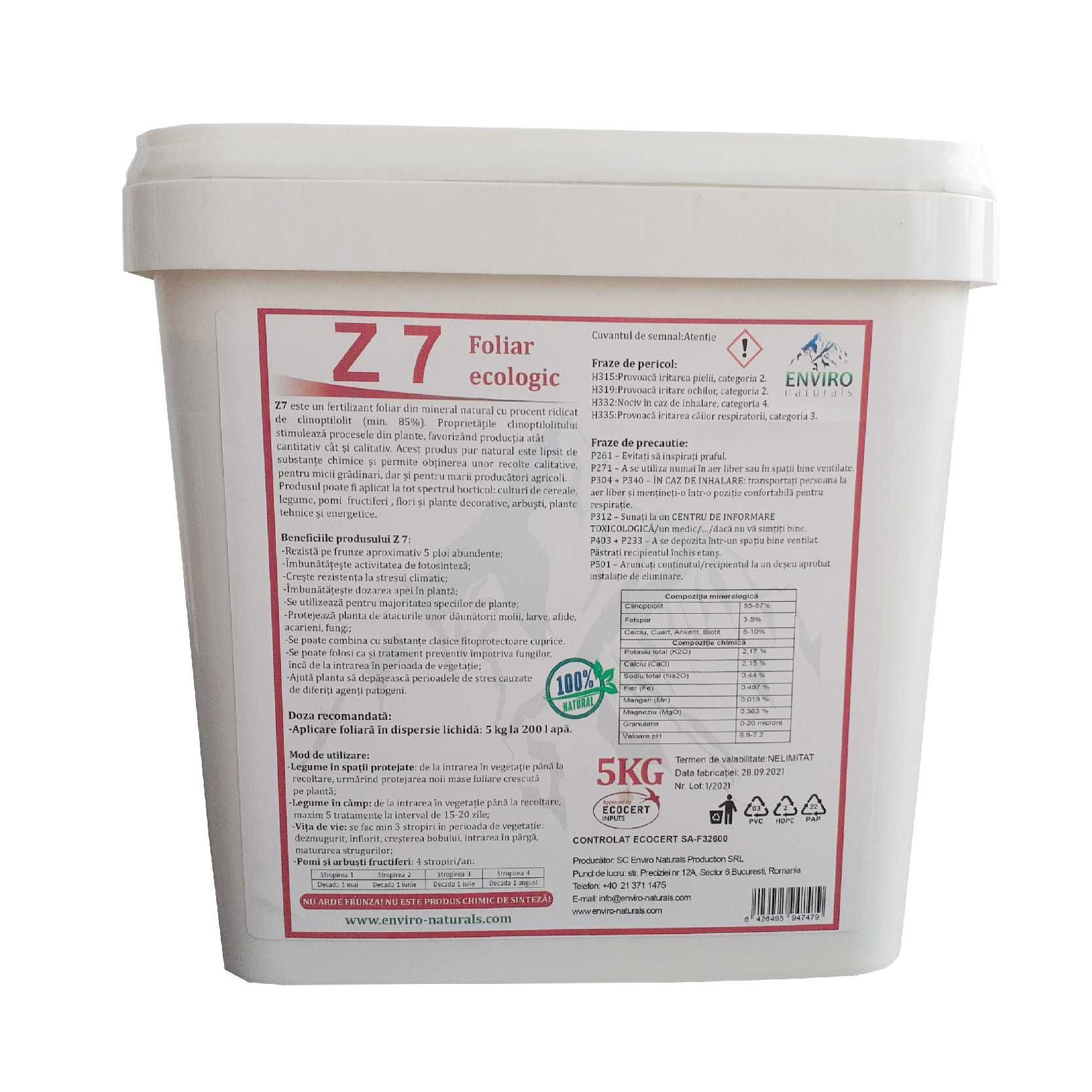 Zeolit foliar Z7,5kg, mineral natural BIO