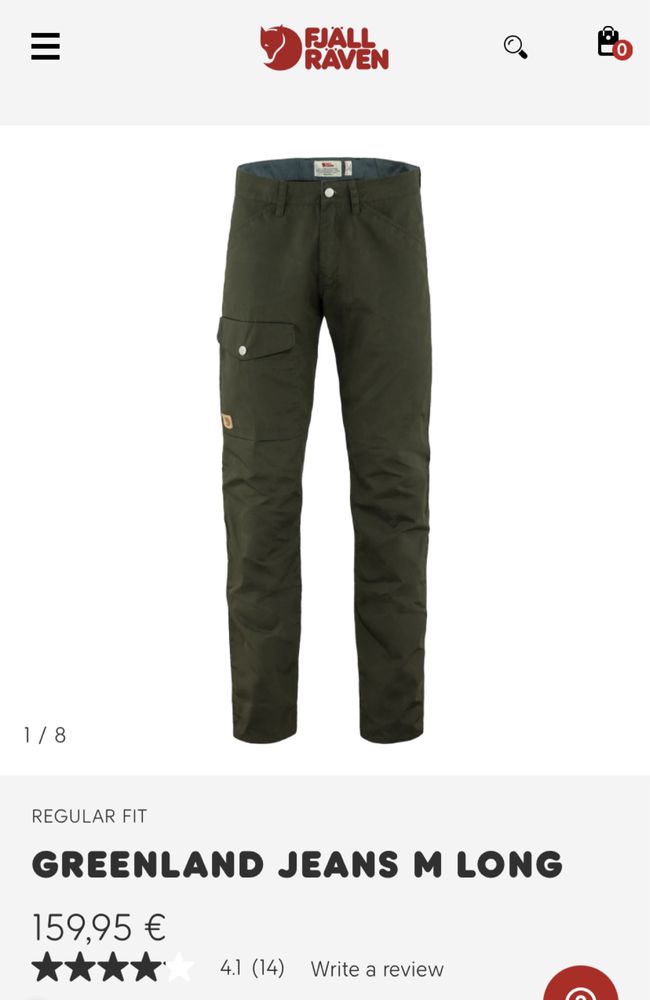 FjallRaven Greenland Jeans EU50 US33-34 L pantaloni barbati