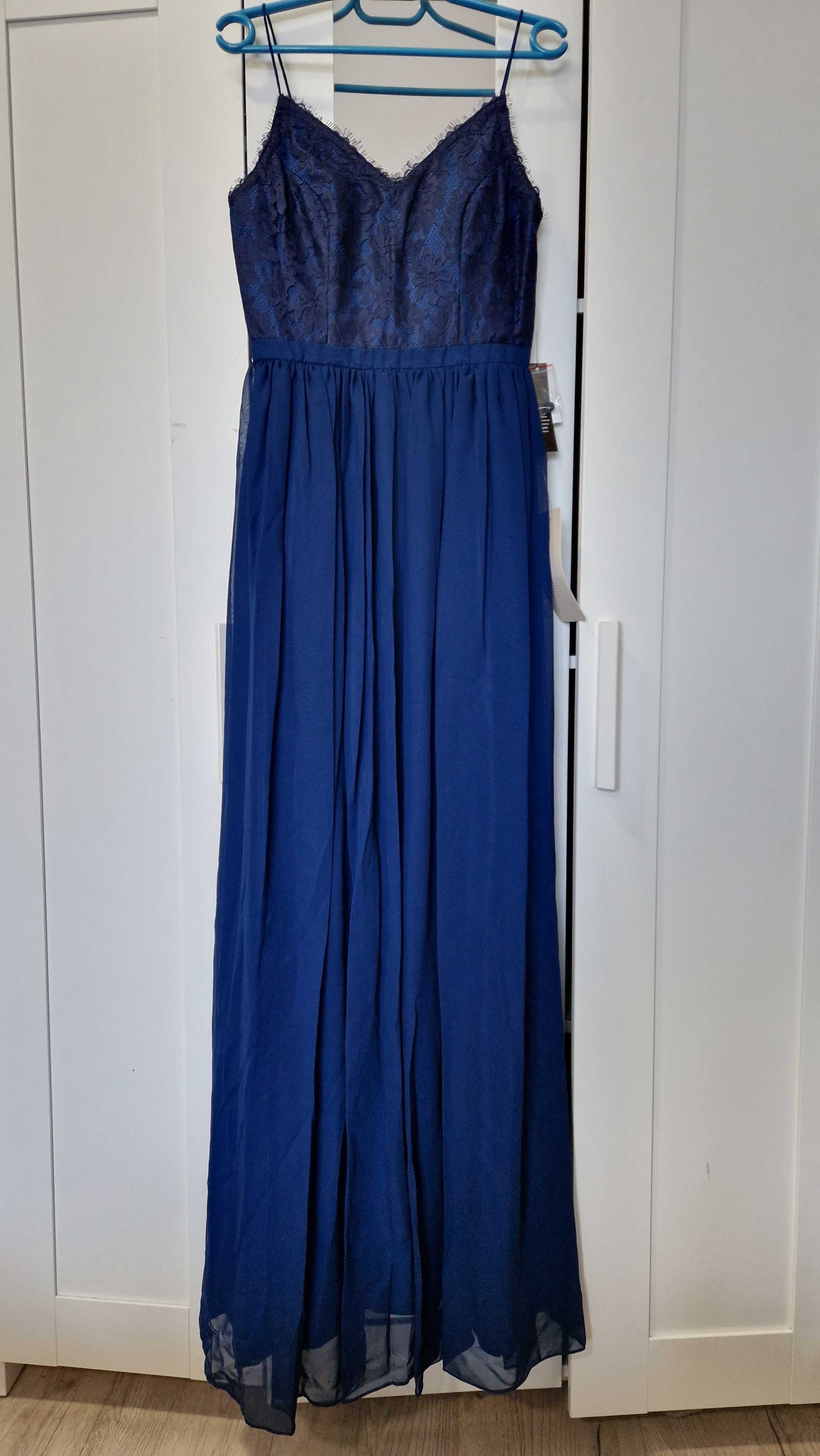 Нова, тъмно синя, дълга вечерна рокля Weddington, размер XS