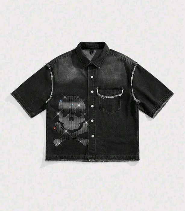 Нови мъжки  дънкови ризи яке Skull Harajuku череп овърсайз  Хл/2Хл