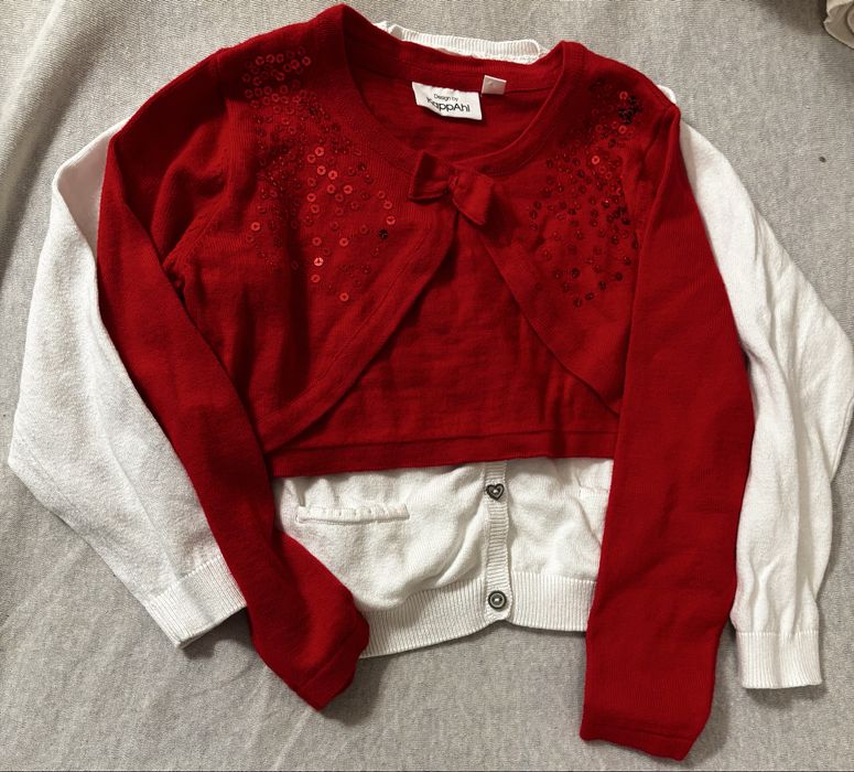 Set bolero cardigan alb rosu