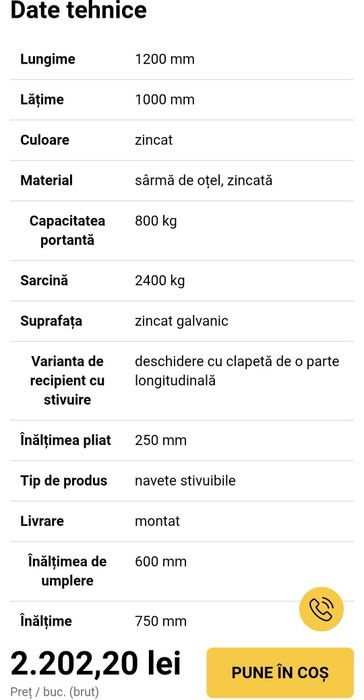 Cutie pliabila metalica / box palet