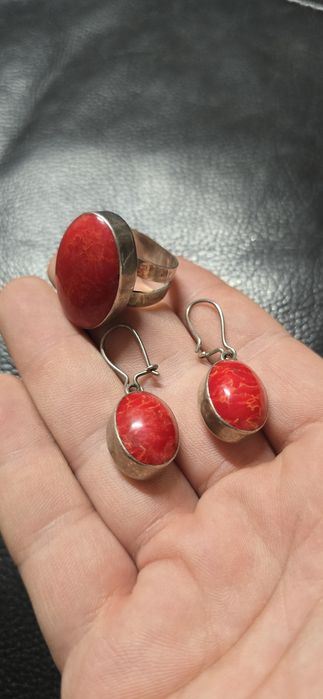 Set argint Jasper rosu