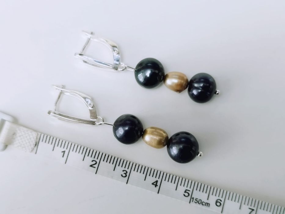 Cercei din argint 925 cu perle culoare neagra si maro, copii