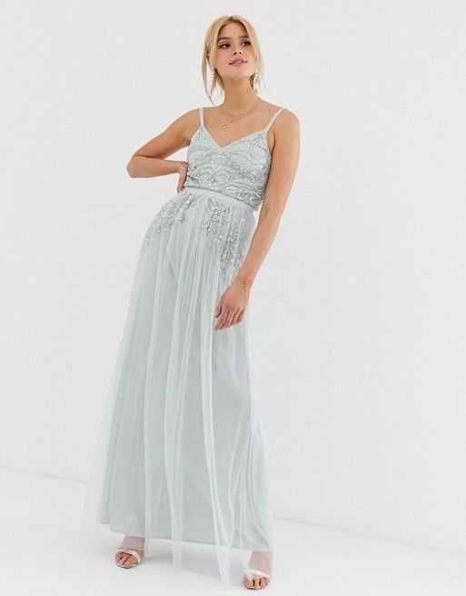 Дълга Официална рокля с тюл и мъниста MAYA DELUXE  TALL / ASOS / ЕU 40