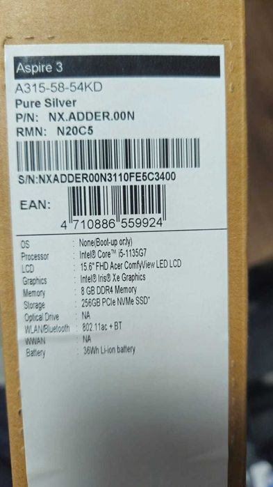Ноутбук Acer Aspire 3 A315-58 i3 1115G4/ 8ГБ /512SSD /15.6