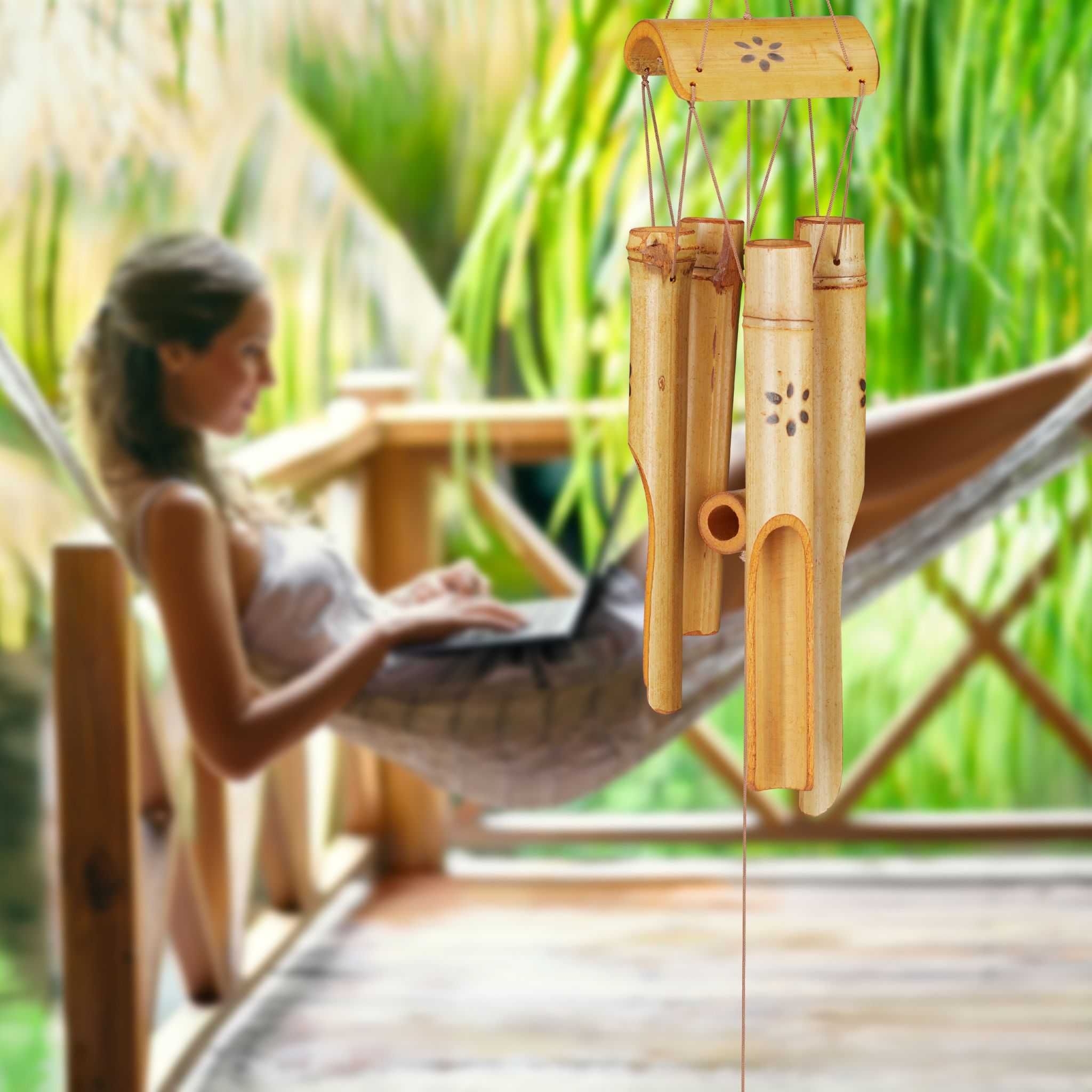 Clopot de vant din bambus pentru balcon gradina, Feng Shui, 73 cm