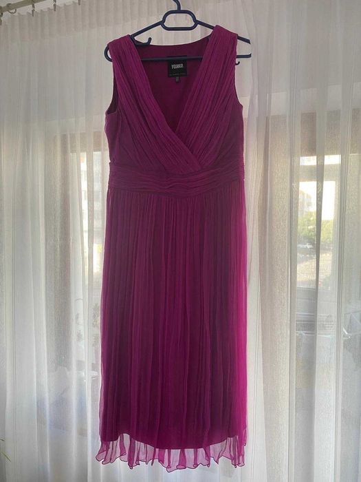 Rochie matase naturala,Ginette,marimea 38 culoare fucsia.