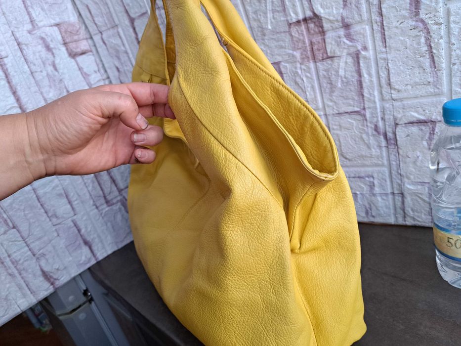 дамска чанта,Fabiana,жълта кожена торба-естествена кожа