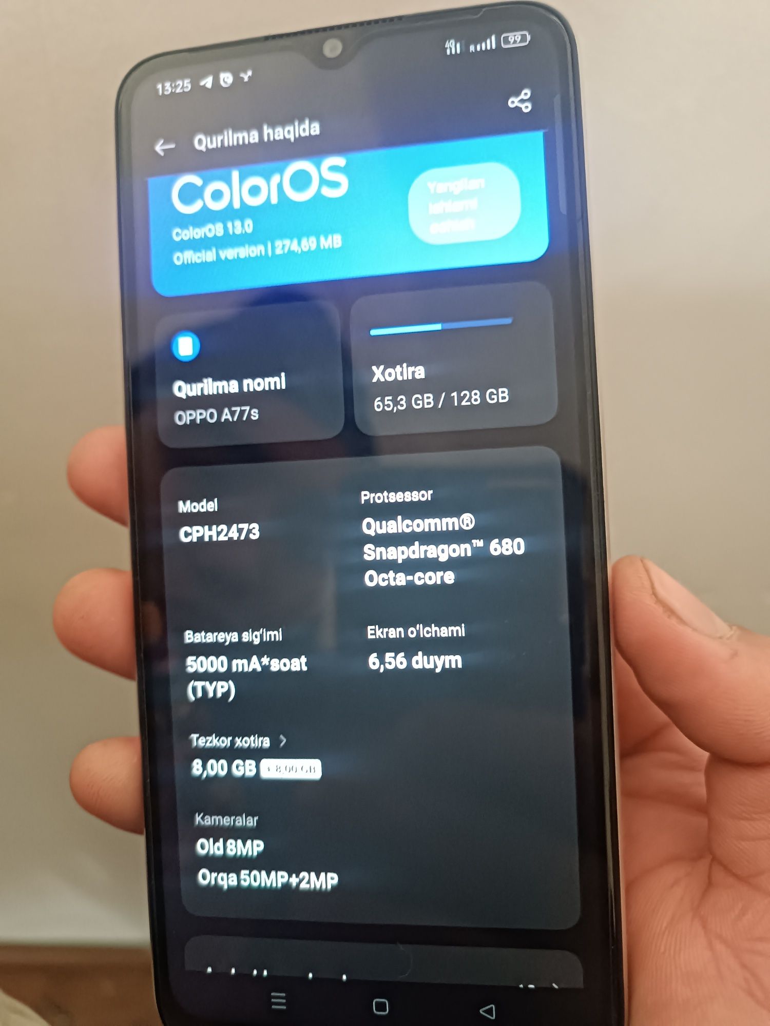 Oppo A77s 8+8/128gb ideal 2oyli tel