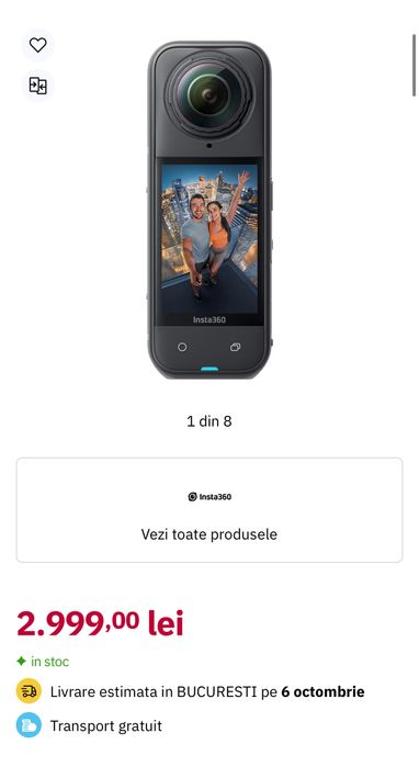 INSTA360 X5 Standard Bundle, 8K, sigilata, transport ZERO