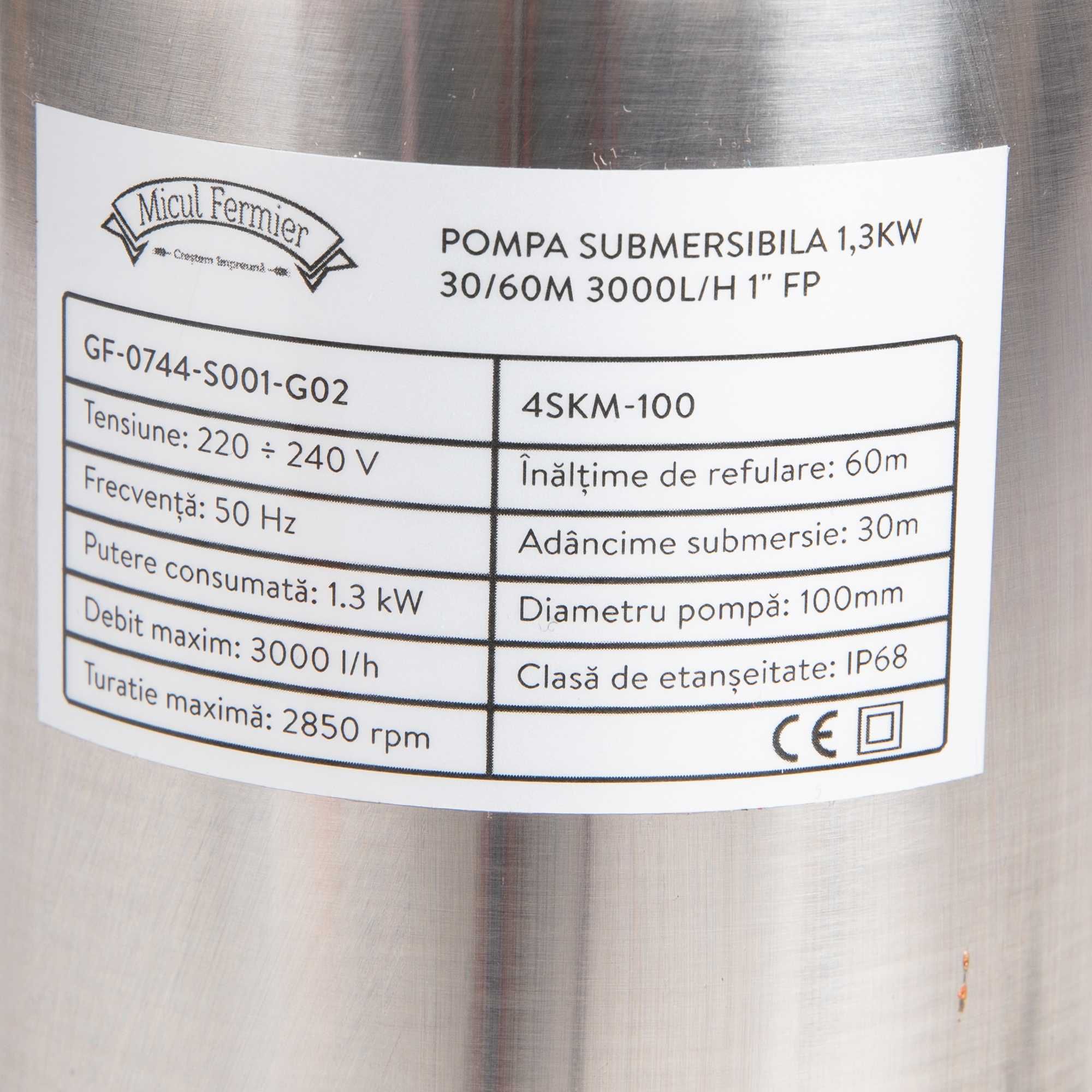 Pompa submersibila 1,3kW 30/60m 3000l/h 1" FP, Micul Fermier Garantie