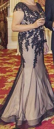 Rochie eleganta de ocazie din dantela cu margele pe tul, Tina Raiciu