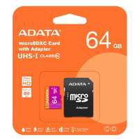 ФЛАШ КАРТА MicroSD  64 GB "A-DATA" + SD адаптер клас 10 SD class10