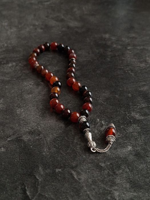 Премиальные чётки(тасбих) ручной работы из сердолика — 33 бусины