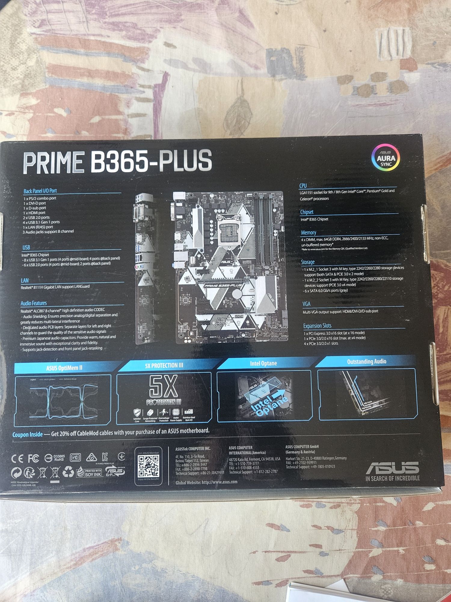 Дънна платка ASUS PRIME B 365 PLUS