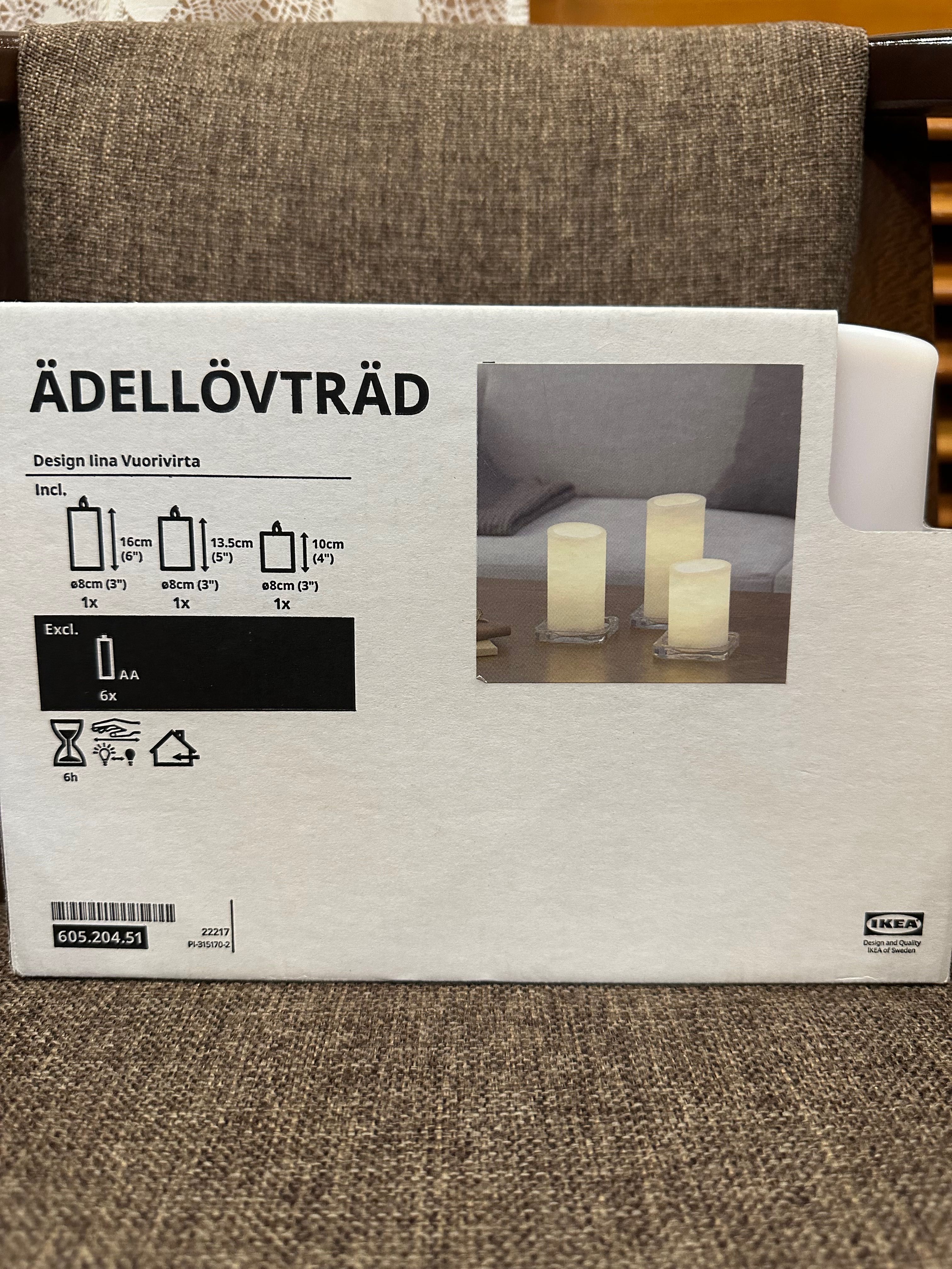 Светодиодная, электрическая свеча IKEA ÄDELLÖVTRÄD, набор из 3шт