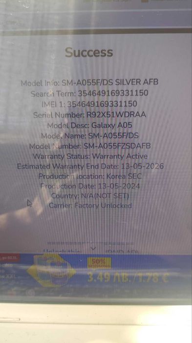 Samsung A05 неработеща платка,много запазен,за части