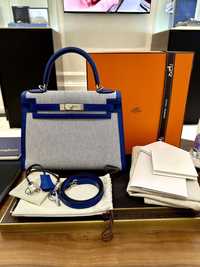 NEW Сумка Hermes Kelly 28 Limited Edition Bleu France Swift Toile