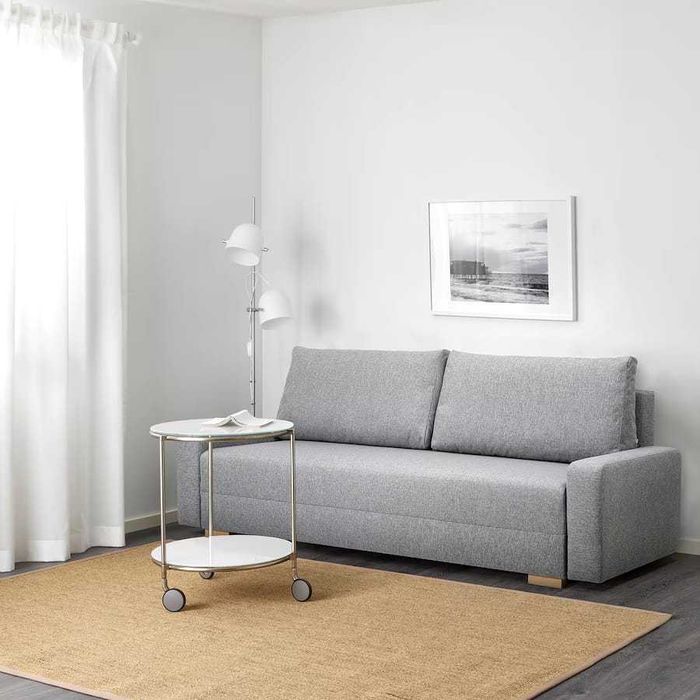 IKEA GRÄLVIKEN - Canapea extensibilă 3 locuri, gri. Pat: 140 x 200 cm.