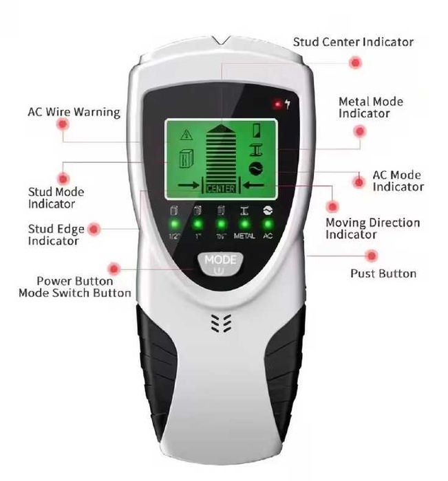 Детектор 5 в 1 за ел. кабели, метали, дърво, гипсови профили, арматура