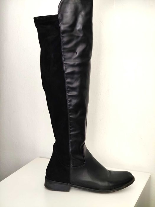 Дамски Ботуши кожа и велур