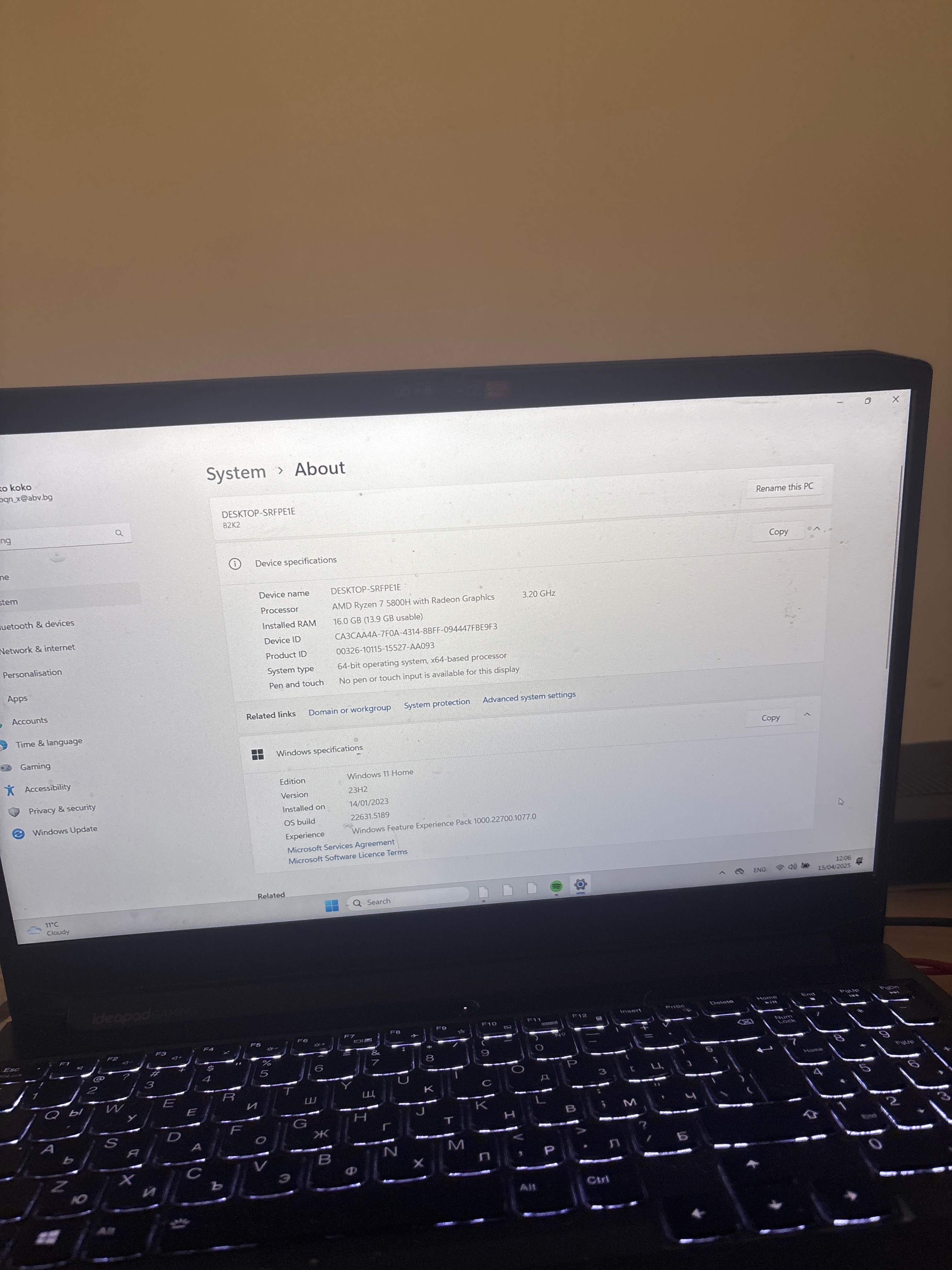 Лаптоп Laptop Gaming Lenovo Ideapad 3 RTX 3060 AMD Ryzen7.
