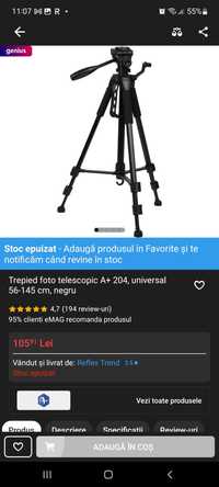 Trepied Foto Telescopic  A+204 Universal 56-145 Cm Negru