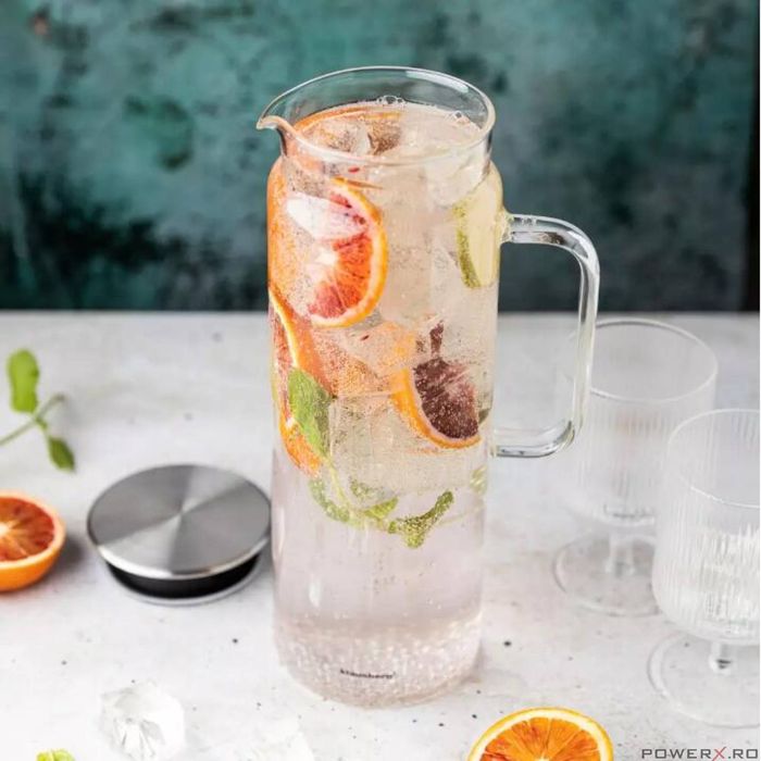 Carafa din sticla, pentru apa, sucuri, bauturi, capacitate 1L, cu