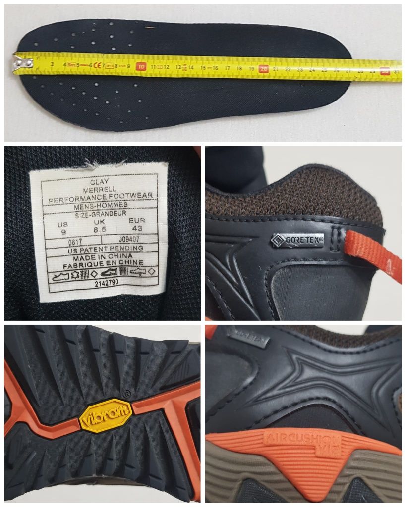 Pantofi drumeție Merrell Clay Performance Gore Tex, Vibram piele Nr 43