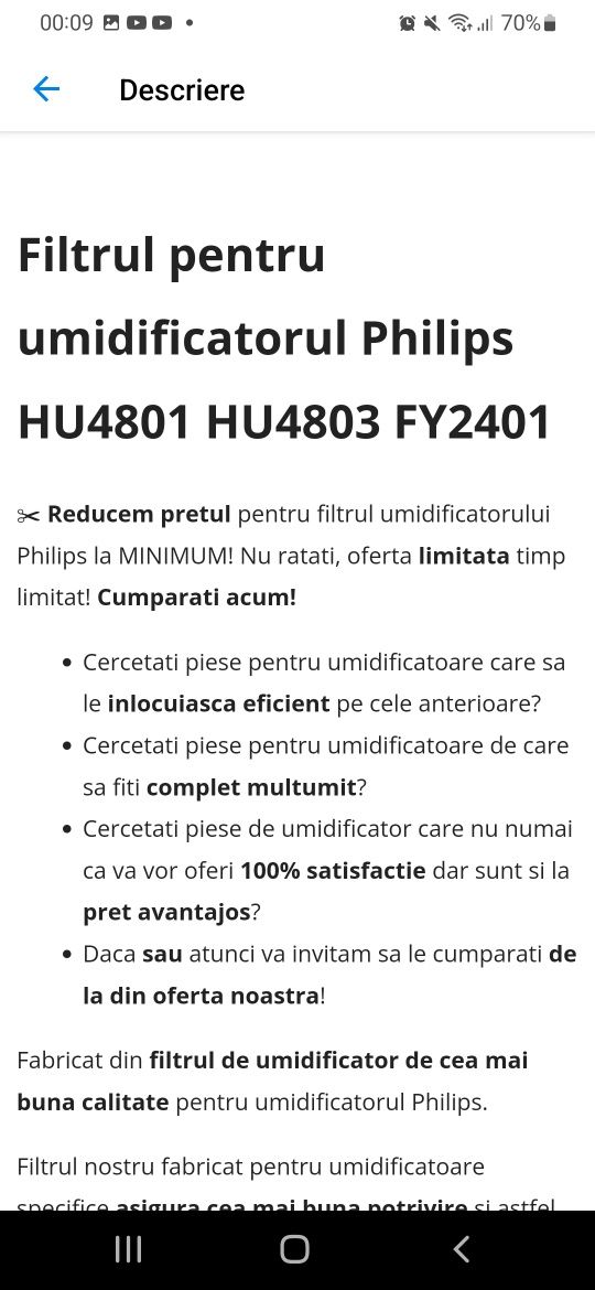 Filtru  nou pentru umidificator Philips HU4801, HU4803,, FY 2401